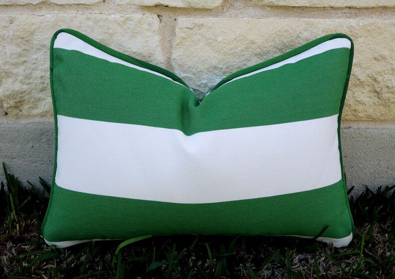 Green and White Outdoor Pillow Cover Green and White Stripe Etsy