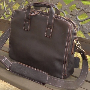 mens leather Briefcase Satchel messenger bag Tablet iPad Next Book computer Laptop 16 inches image 2