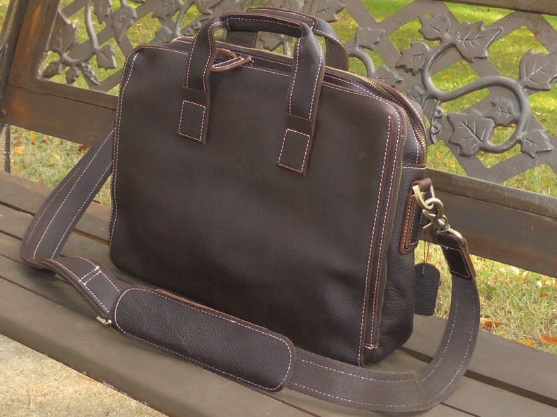 mens leather Briefcase Satchel messenger bag Tablet iPad Next Book computer Laptop 16 inches image 2