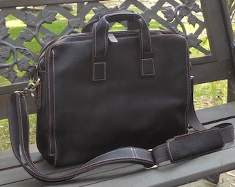 mens leather Briefcase Satchel messenger bag Tablet Ipad Next Book computer Laptop  16" inches