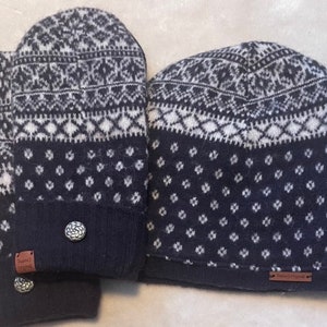 F12    Felted wool hat and mitten set    Lined with fleece  very thick and warm   Size large
