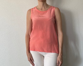 Vintage 100% Silk Peach Pink Sleeveless Blouse Tank Top Shirt Small