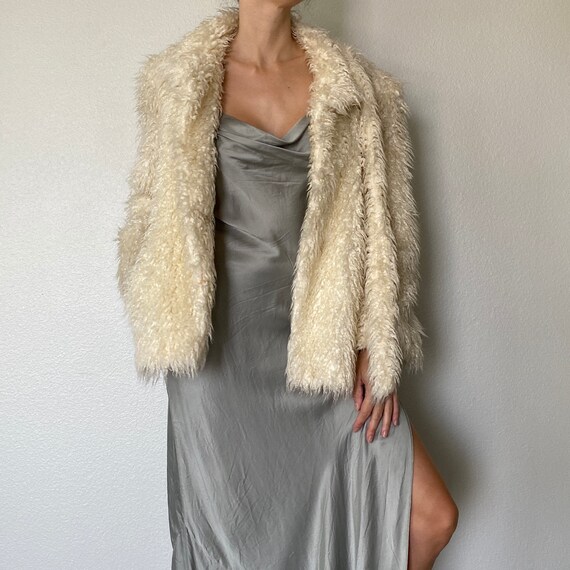 Vintage Faux Fur Shag Jacket White Cream Teddy Be… - image 4