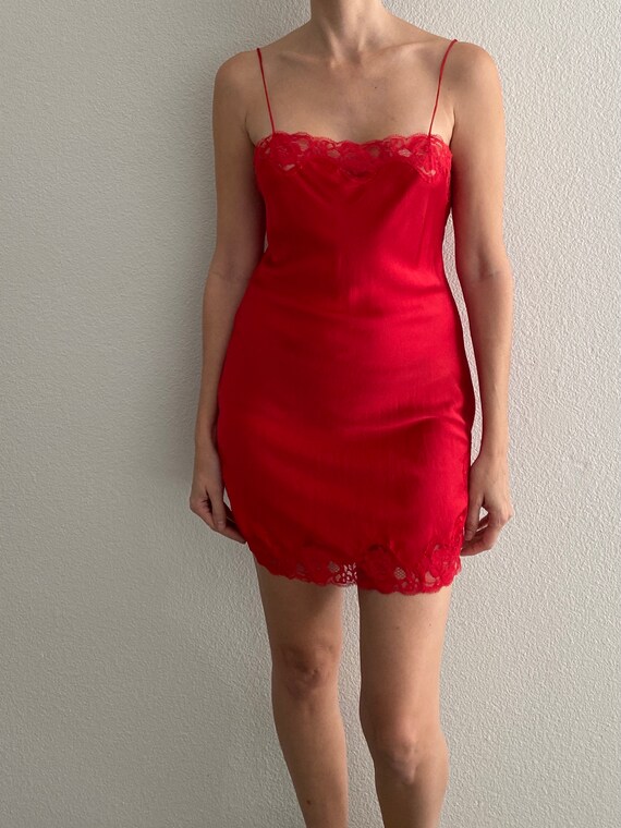 100% Silk Vintage Victoria's Secret Red Chemise Ni