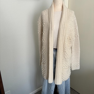 Vintage Hand Knit Off White Cardigan Sweater