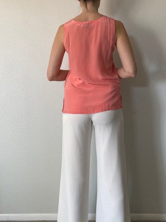 Vintage 100% Silk Peach Pink Sleeveless Blouse Ta… - image 3