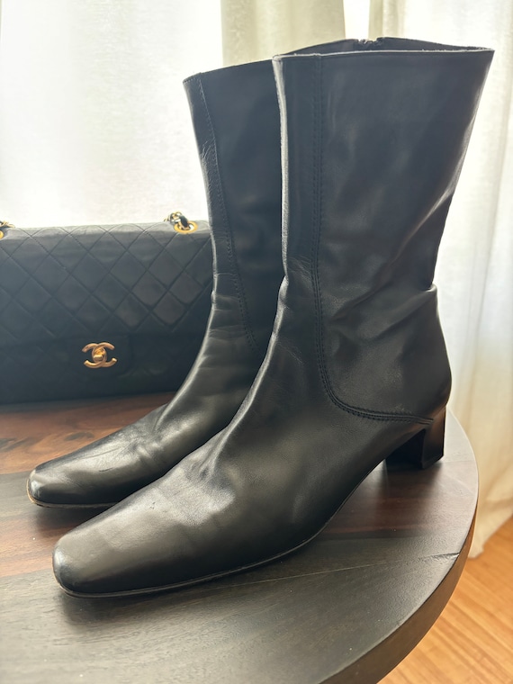 Vintage Cole Haan County Black Leather Boots Mid C