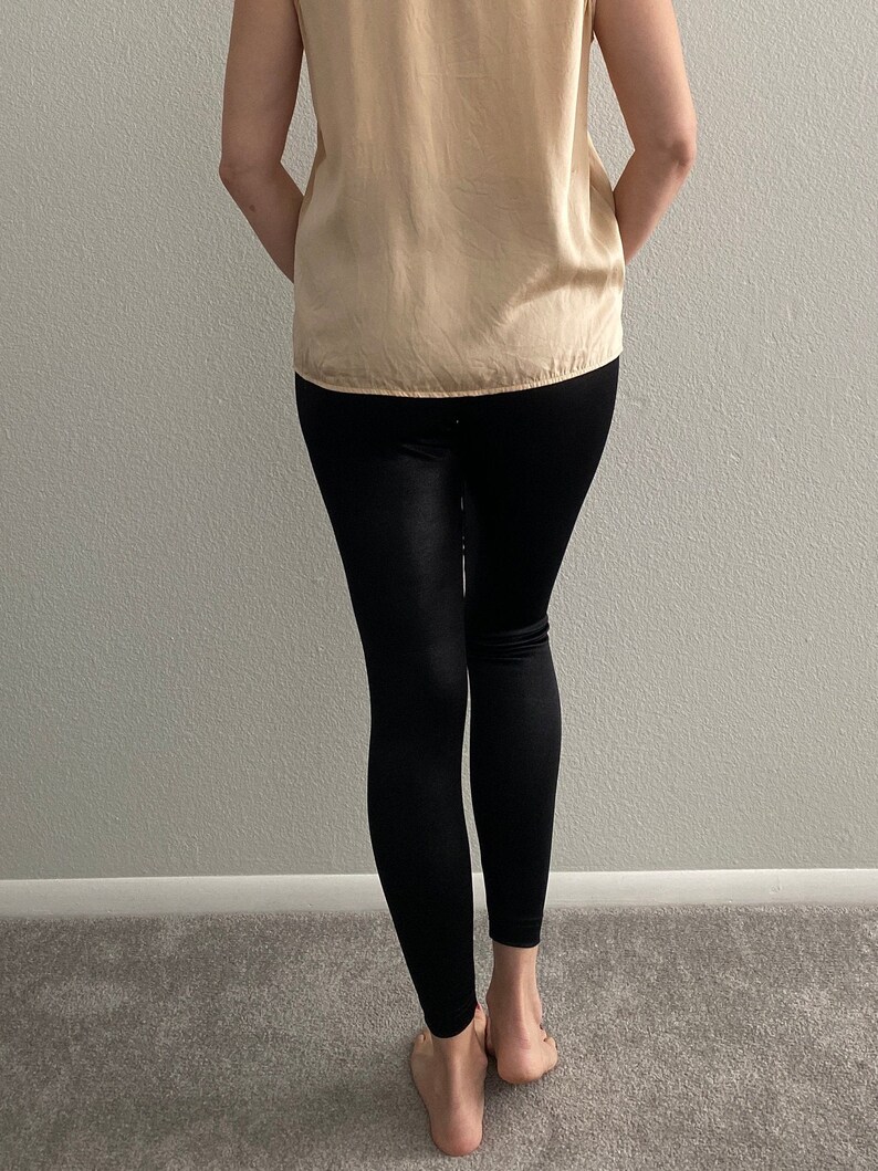 Vintage Wet Look Shiny Ankle Length Leggings Moda Black XS