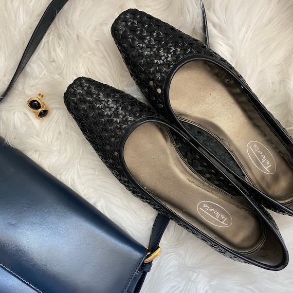 Vintage Talbots Blue Leather Woven Low Heel Shoe 7