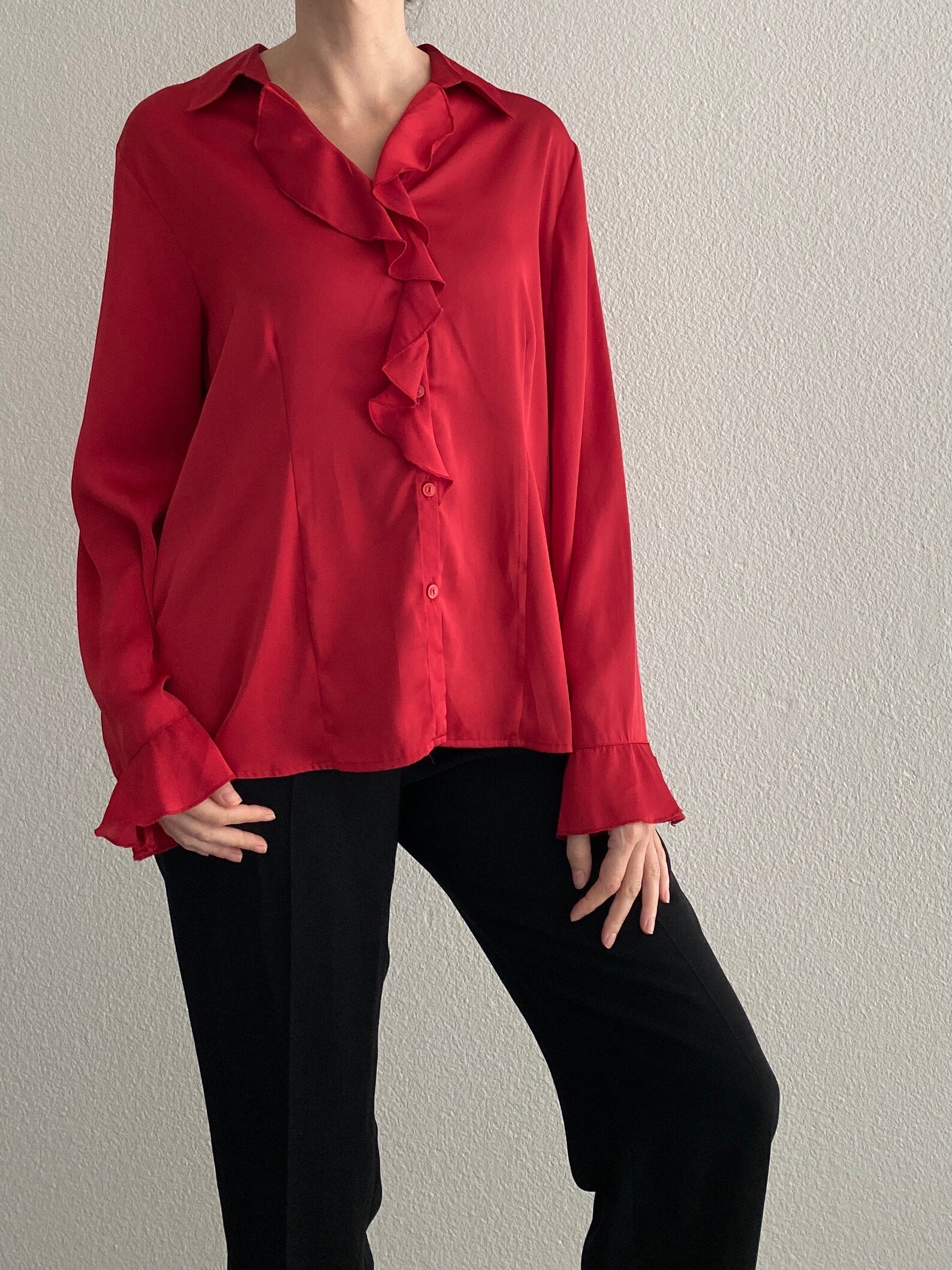 red long sleeve button up