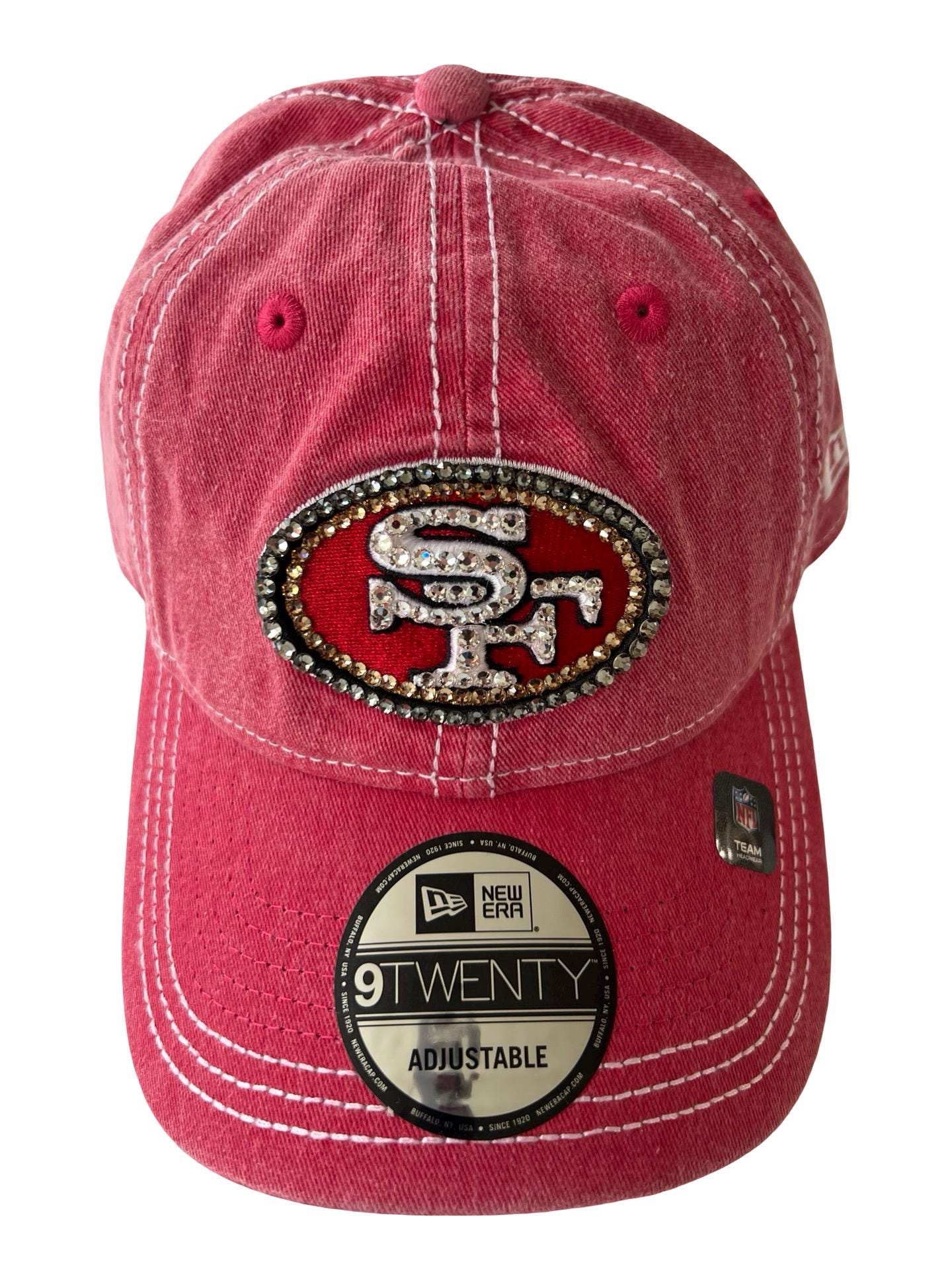 San Francisco Football Fitted Adj. Cap with Shiny Glitter, Beads & Swarovski Cry 49ers Bling Cap - Etsy main image 2