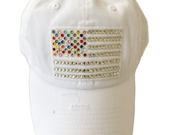 American Flag Swarovski Crystal Hat