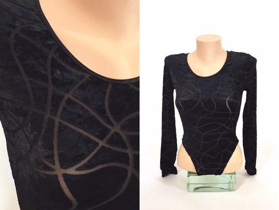 Vintage 90s Black Sheer Longsleeve bodysuit leotar
