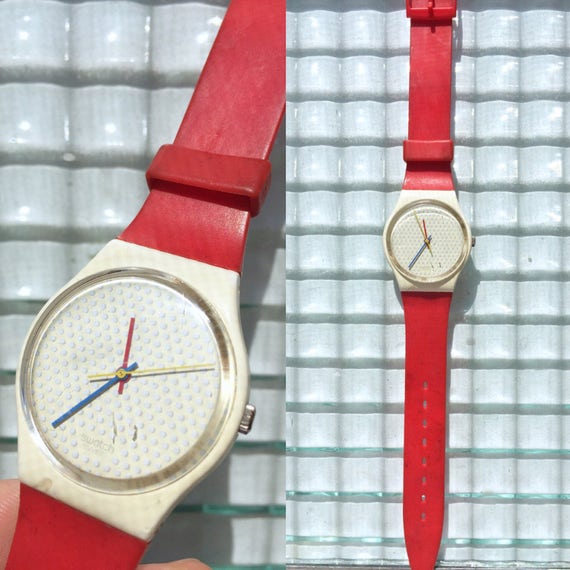 Vintage 1986 Swatch Watch Ping Pong Red Band GW106 WORKS  display picture 2