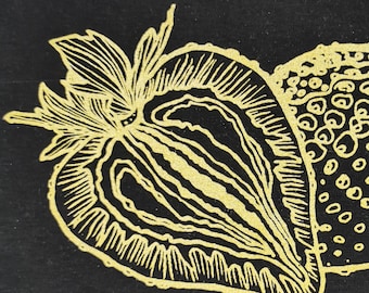 Screen-printed patch "Strawberries" on organic fabric, approx. 18 x 26 cm, 1 piece + mini strawberry patch, lovely