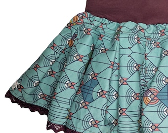 Skirt, pleated, turquoise patterned Artdeco for girls, sizes 80-164, made of organic cotton, Advent calendar 25