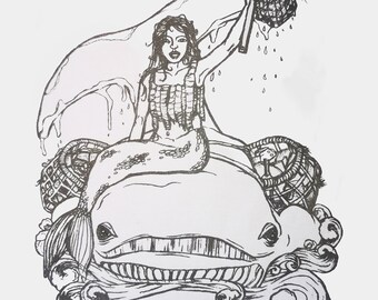 Patch whale and mermaid 24 x 29 cm on organic cotton