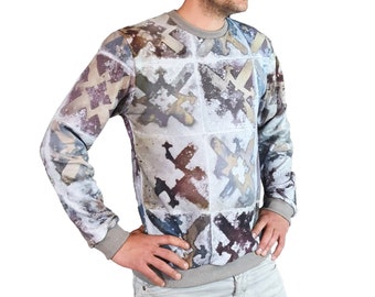 Organic sweater in grey/colourful with print "Hildegard 51"