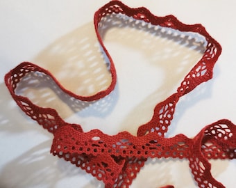 Lace organic 5 m red 19 mm wide vintage DIY sewing