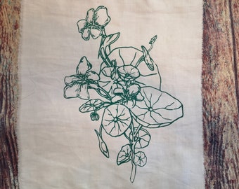 Siebdruck Aufnäher Patch "Kapuzuinerkresse" auf BioStoffen ca. 25x30cm