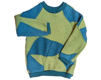 Organic wool boiled wool patchwork sweater, unique piece, size 110, for children, Advent calendar 25