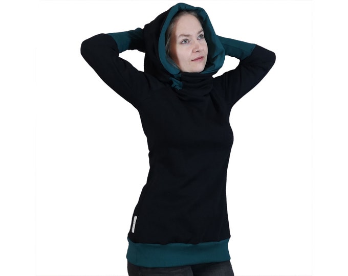 Featured listing image: Pullover Hoodie black green made of organic cotton for women