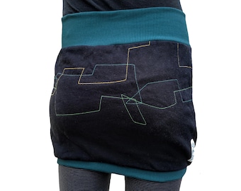 Short skirt balloon skirt bio sweat black with colorful embroidery