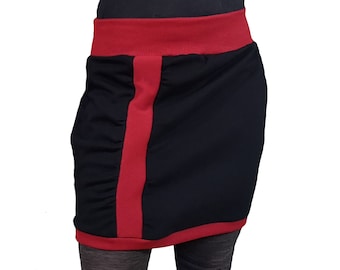 Sweat skirt organic black red ⎮ Balloon skirt black red organic ⎮ short skirt organic ⎮ Sweat skirt knee length organic ⎮ Skirt women short organic ⎮ Skirt organic cotton
