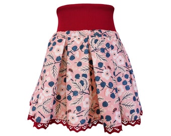 Skirt pleated skirt pink floral for girls size 80-164 made of organic cotton