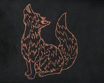 Patch, howling fox, organic, black and red