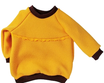 Organic wool boiled wool sweater, yellow with lace, unique item, size 86, for children, Advent calendar 25