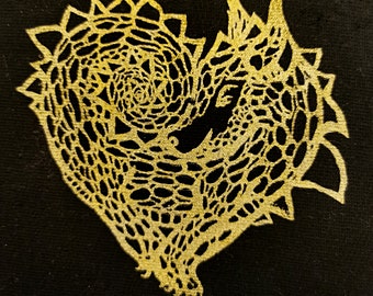 Patch dragon heart black gold organic
