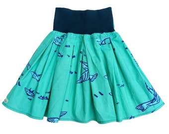 Organic pleated skirt "Flying Fish" in turquoise for children