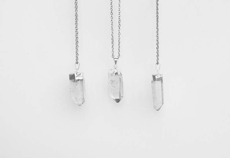 Quartz Crystal Necklace / Silver Plated Raw Quartz Pendant Etsy