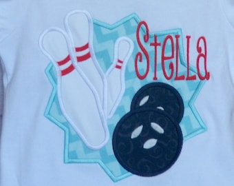 Personalized Bowling Pins Bowler Applique Shirt or Bodysuit