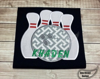 Personalized Bowling Pins Bowler Applique Shirt or Bodysuit