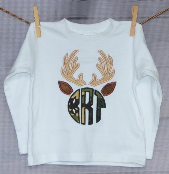 custom personalized applique boy girl deer hunting woodland short or long sleeve tshirt t-shirt tee Deer Antler Monogram Shirt