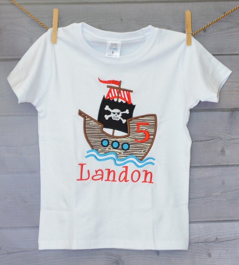 Personalized Birthday Pirate Ship Applique Shirt or ...