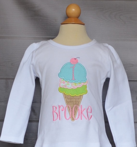 Personalized Birthday Ice Cream Cone Applique Shirt or Bodysuit Girl