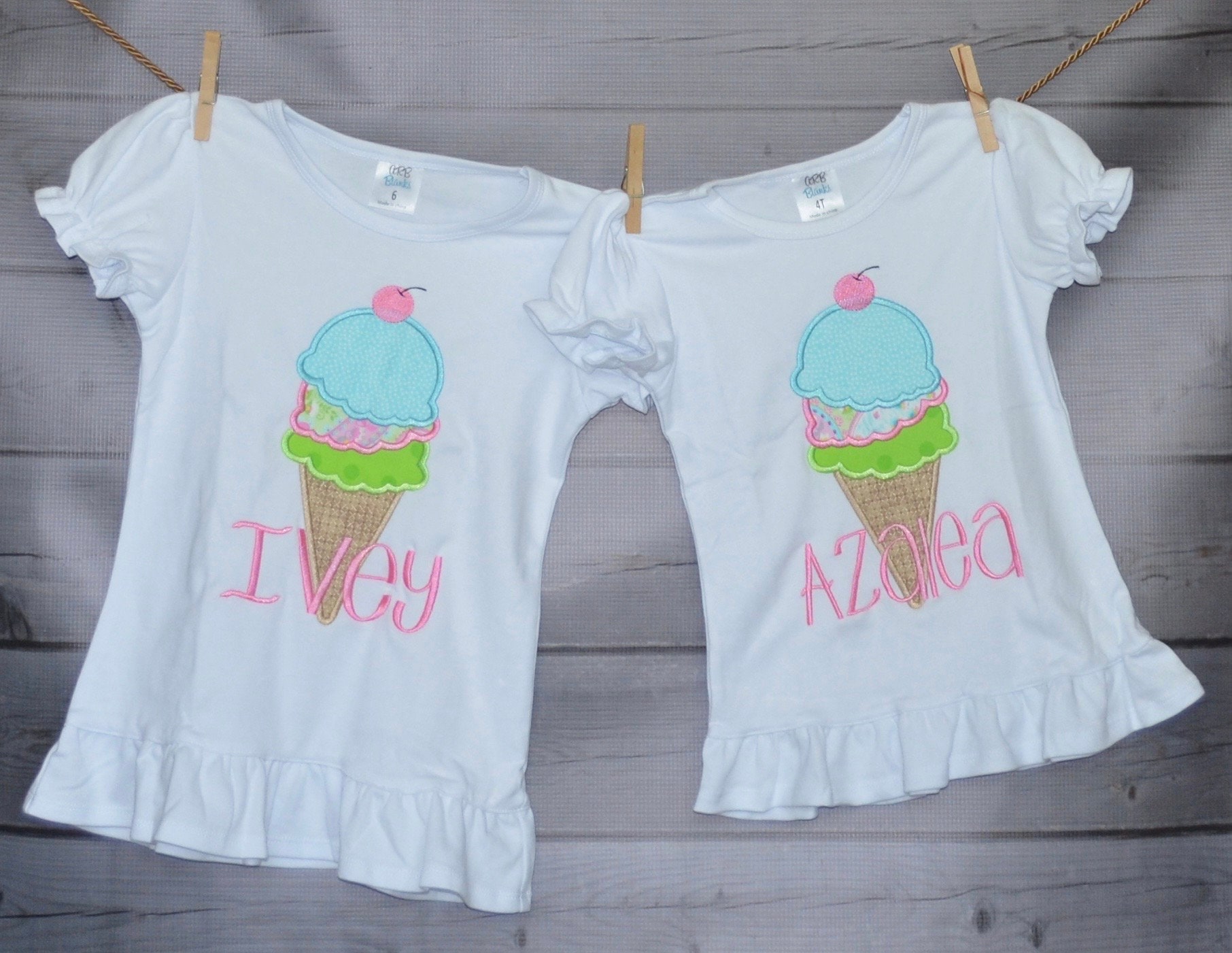 Personalized Birthday Ice Cream Cone Applique Shirt or | Etsy
