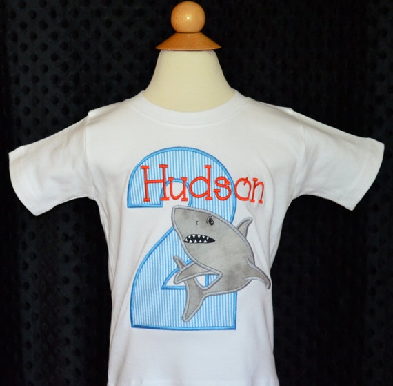 Personalized Birthday Shark Applique Shirt or Bodysuit Girl or | Etsy