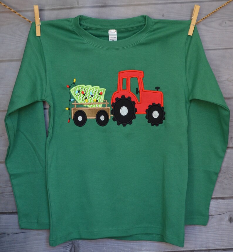 Tractor with Christmas Tree Applique Shirt or Bodysuit Child Etsy
