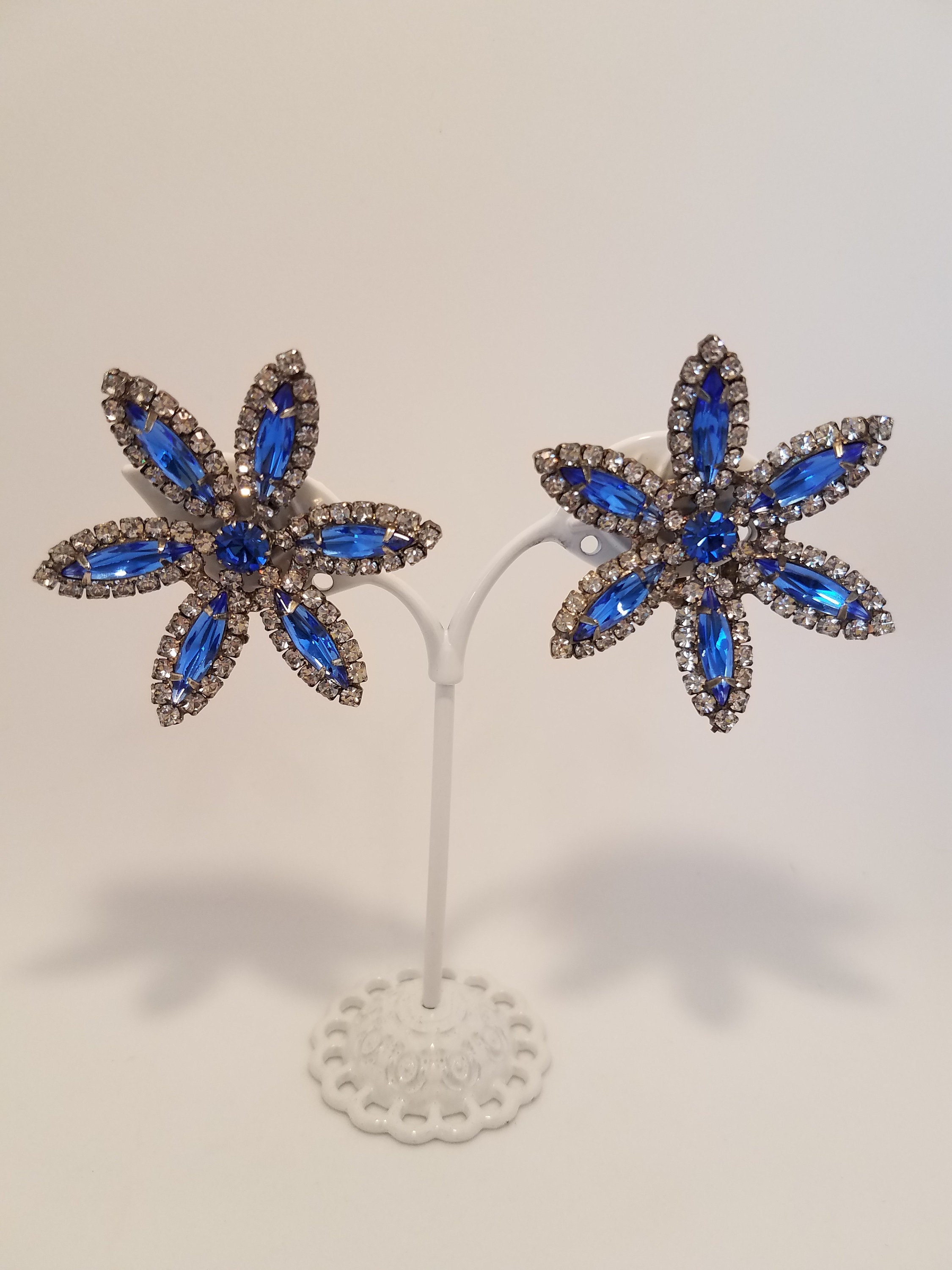 Vintage Clip On Earring Formal Flower Rhinestone Prongset Etsy