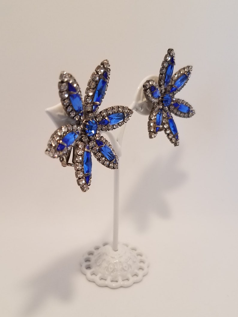 Vintage Clip on Earring Formal Flower Rhinestone Prongset Etsy