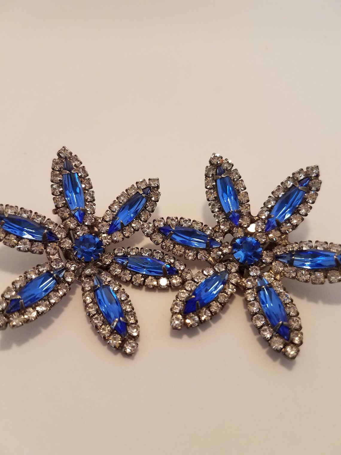 Vintage Clip on Earring Formal Flower Rhinestone Prongset Etsy