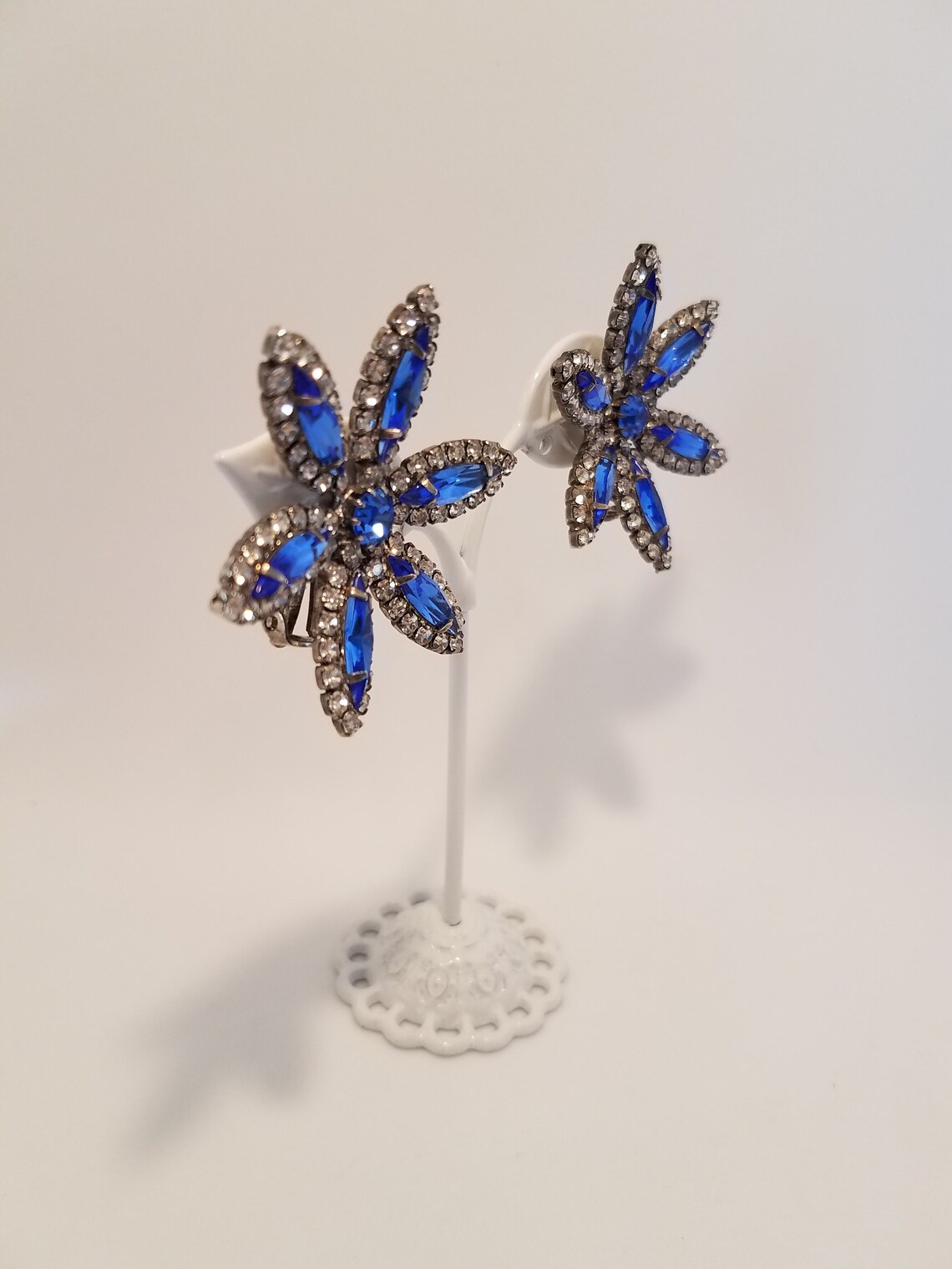 Vintage Clip on Earring Formal Flower Rhinestone Prongset Etsy