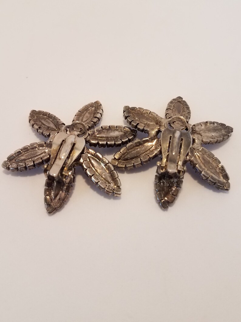 Vintage Clip On Earring Formal Flower Rhinestone Prongset Etsy