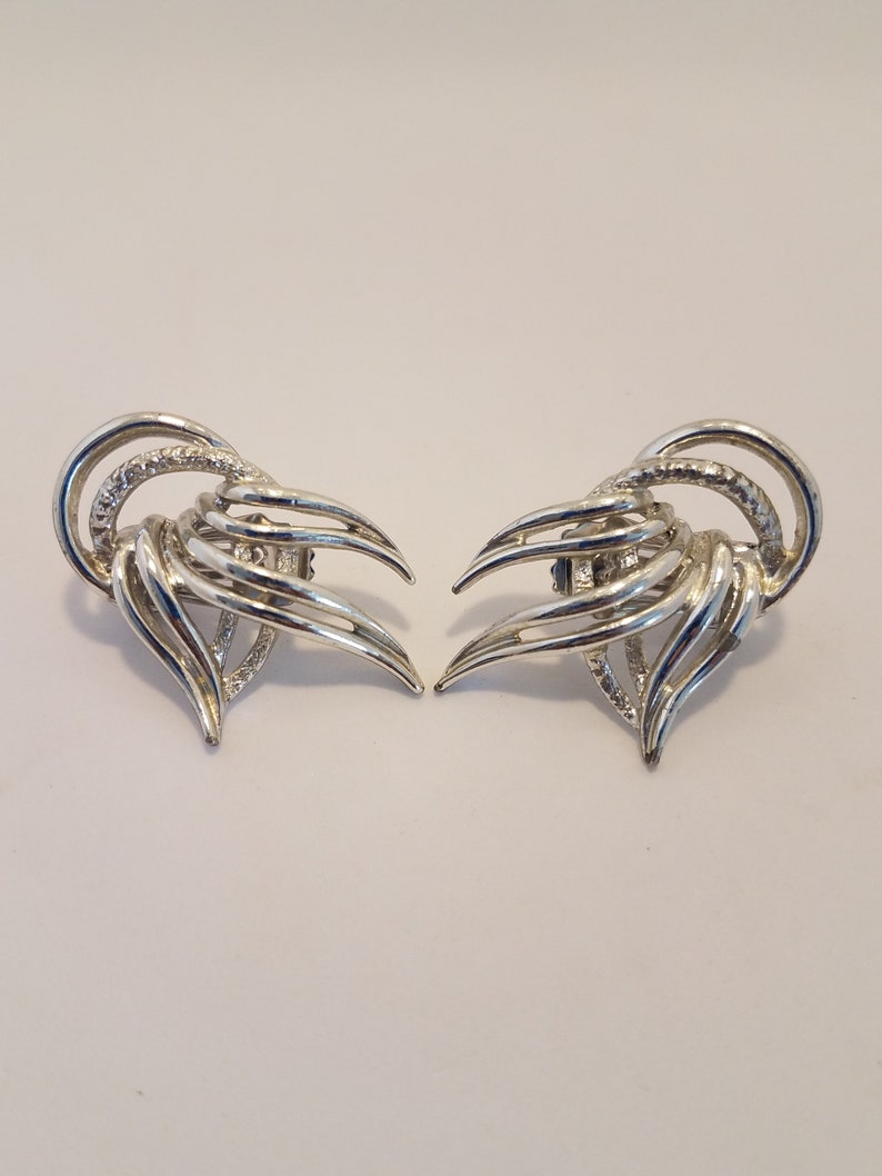 Vintage Shoe Clips Ladies Emmons Signed Swirl Silver Tone 60/'s