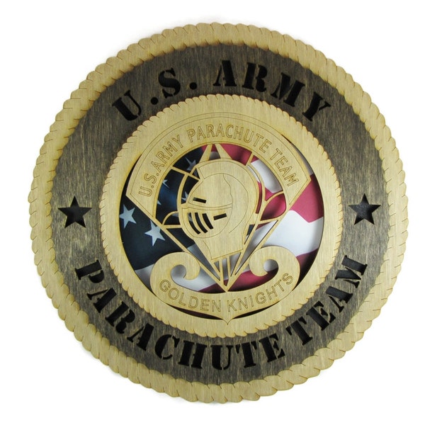 Army Golden Knights Parachute Laser Cut Military Wall Plaque with American Flag - Personalize It!