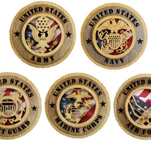 5 Branch Military 6&quot; Desk/Wall Plaques with American Flag